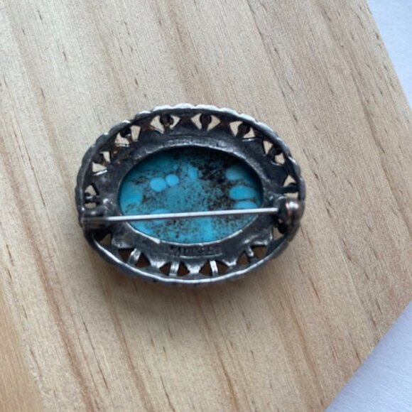 Vintage Turquoise And Pewter Brooch. By Miracle England - Picture 5 of 6